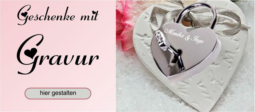 Liebesschloss silber in Herzform mit Diamantgravur auf der Vorderseite